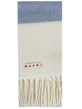 Marni Striped Brushed Wool Tørklæde, Stone White 